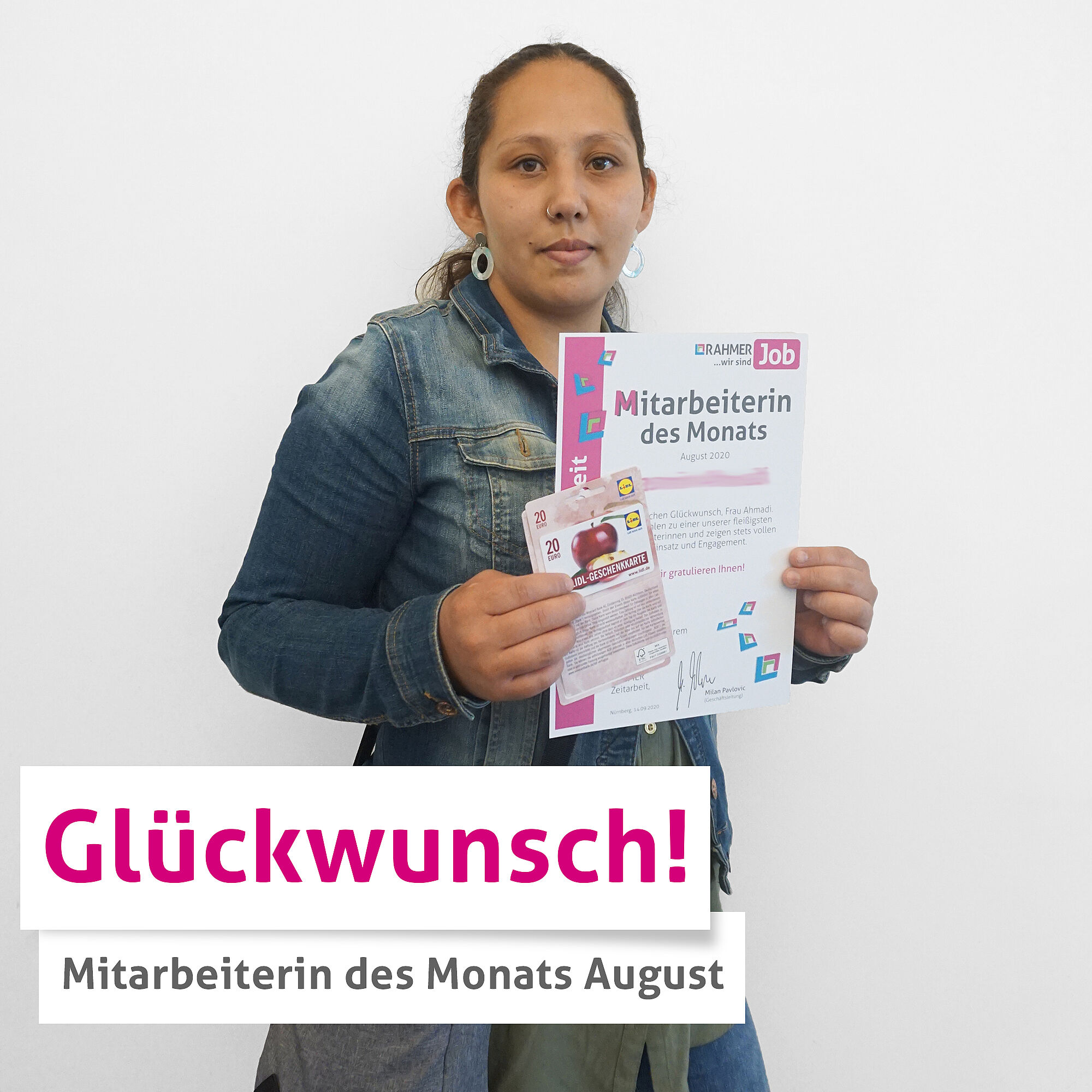 Danke an die Mitarbeiterin des Monats August 2020 von RAHMER Zeitarbeit